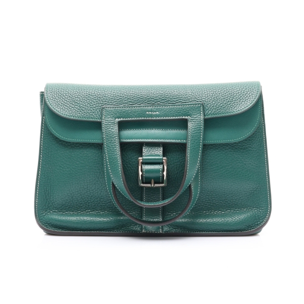 HERMES 愛馬仕 Halzan 31 兩用包 絲絨綠 Clemence 牛皮 A刻 銀釦 【二手名牌BRAND OFF】