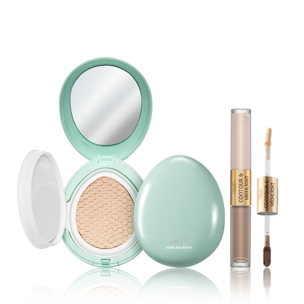 MKUP 美咖 精修輪廓高光修容液+零毛孔柔霧控油氣墊粉餅SPF25 PA++