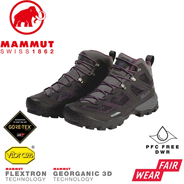 【MAMMUT 長毛象 女 Ducan Mid GTX 中筒登山健行鞋《幻影黑》】3030-03551/機能鞋/登山鞋
