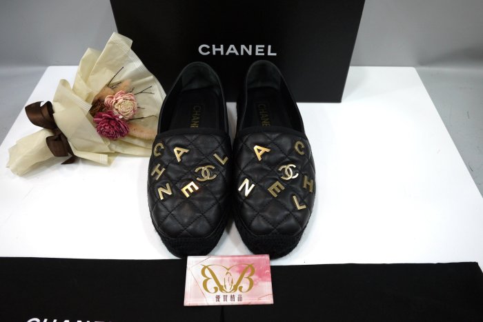 ☆優買二手精品名牌店☆ CHANEL G39770 黑色 全皮 厚底 鉛筆鞋 鬆餅鞋 草編鞋 休閒鞋 平底鞋 超新