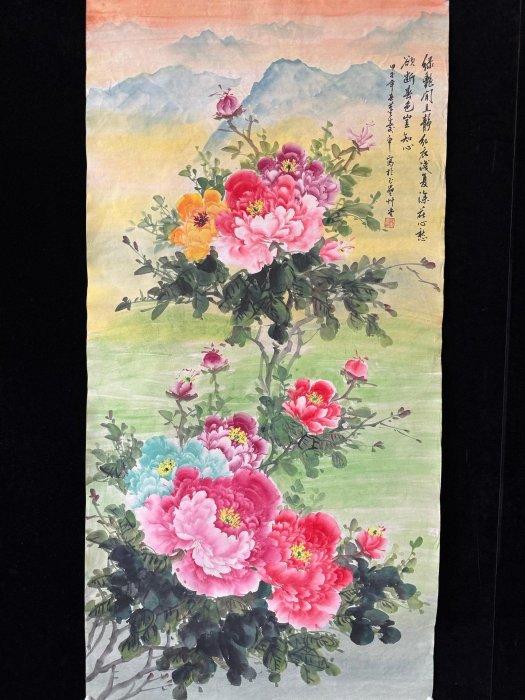 Z506【董壽平】花鳥，四尺豎幅純手繪作品尺寸約138*69釐米未裝裱，帶