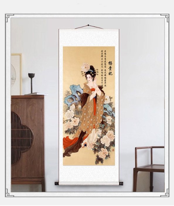 中国 四大美人　西施 貴妃 貂蟬 昭君 美人図　掛け軸　4本セット 人物絵 古代四大美女画像杨贵妃王昭君西施貂蝉卷轴挂画客厅办公室装饰画
