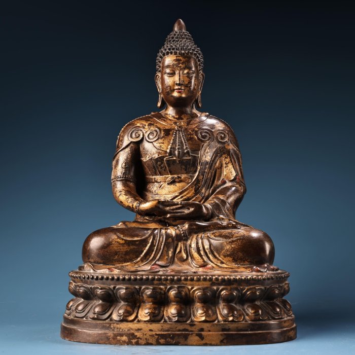 旧蔵 清 純銅 全銅 高浮彫鏨刻泥金 無量壽仏 仏像 奉納されていた 供養