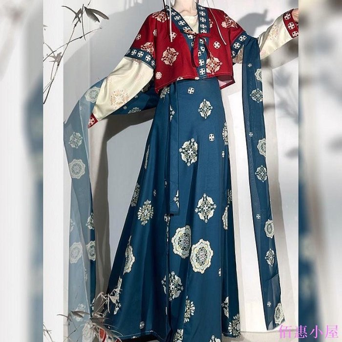 柔蓝 唐制 褙子交領 改良 中華漢服 3点セット　H27＃ 漢服女中國風宋制長褙子對襟長衫日常三件套春夏【不二雜貨】 | 不二