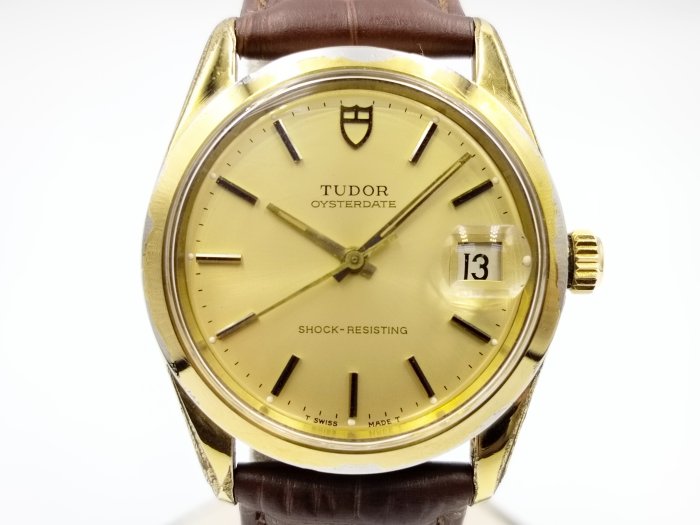 【發條盒子K0104】TUDOR 帝舵 OYSTERDATE  金面鍍金不銹鋼手上鍊  經典皮帶錶款 7992/1