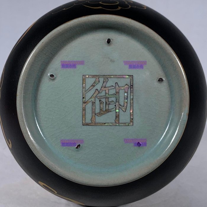 宋汝窯大漆彩繪飛天仕女螺鈿玉壺春瓶（有補圖）高28直徑14cm，8001493