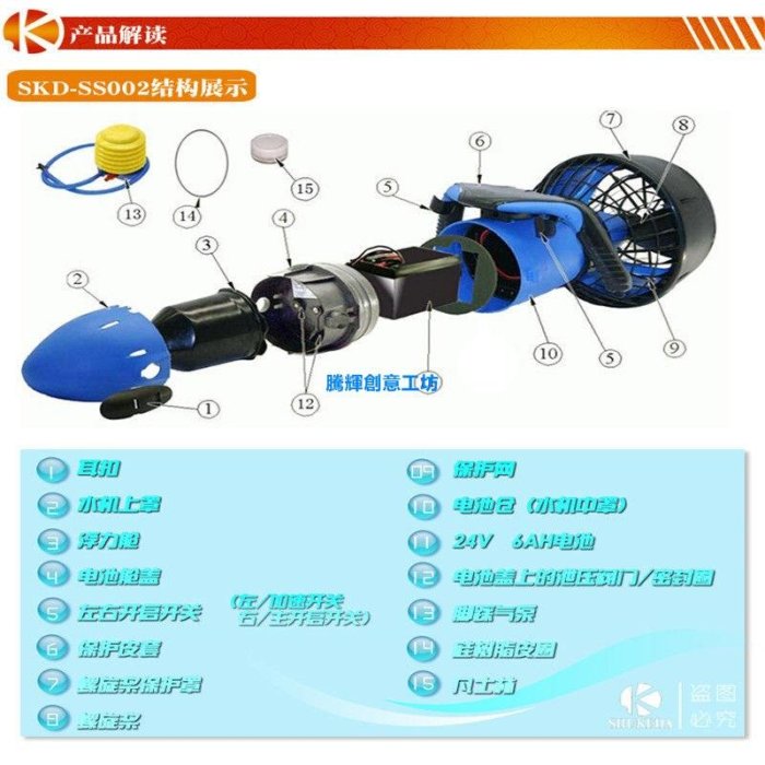 浮上工具潜水工具水中推進器 水下助推器水上水中推進器SEA SCOOTER潛水器用品裝備300w-騰輝