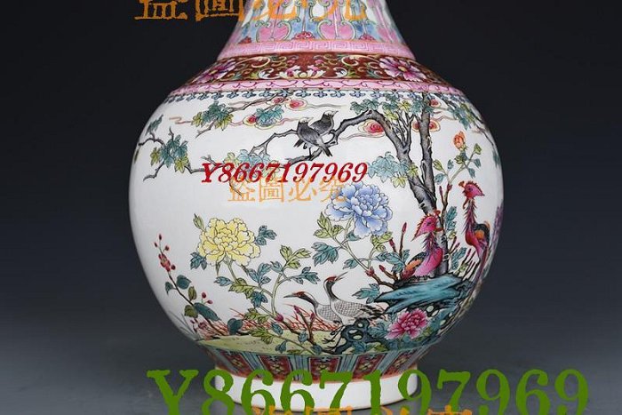 清乾隆粉彩五倫圖花鳥賞瓶古玩古董古瓷器39×20厘米3900219 瓷器青花粉