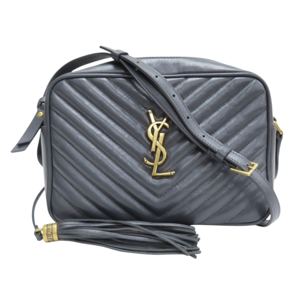 【二手名牌BRAND OFF】SAINT LAURENT YSL 聖羅蘭 灰色 山形紋 皮革 LOU Camera 肩揹包 574494