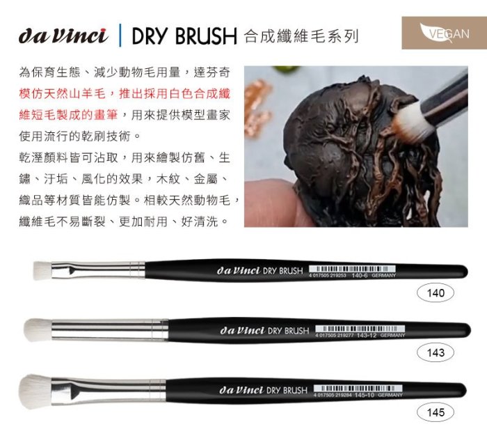 『ART小舖』da vinci德國達芬奇 DRY BRUSH系列 140 合成纖維毛 平頭粉彩刷 單支 | Yahoo拍賣