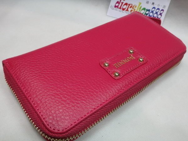 ＊迪奧小店＊BONNIE~點點金~真牛皮拉鍊長夾／牛皮錢包／超多夾層大容量／桃=勁爆特價