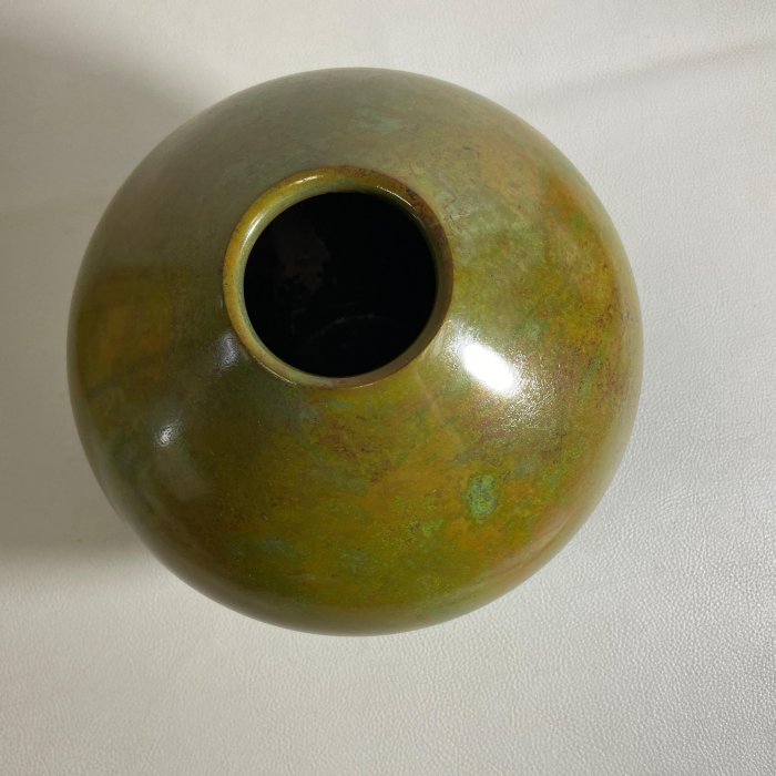 人間国宝 重要無形文化財 高橋敬典 斑紫銅 銅花瓶 古玩輕鬆拍】日本人間國寶名家高橋敬典造赤斑青銅花瓶/花器附