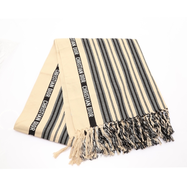 Dior 迪奧 黑色條紋 米色 棉質 Striped Toile stole 圍巾 【二手名牌BRAND OFF】