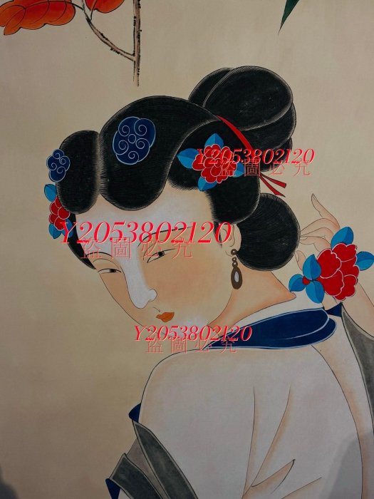 珍藏近現代著名國畫家張大千手繪仕女風景中堂立軸畫一幅004635945 【同