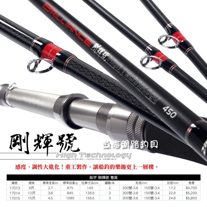 魚海網路釣具船竿剛輝號雙尾150/300 12尺| Yahoo拍賣