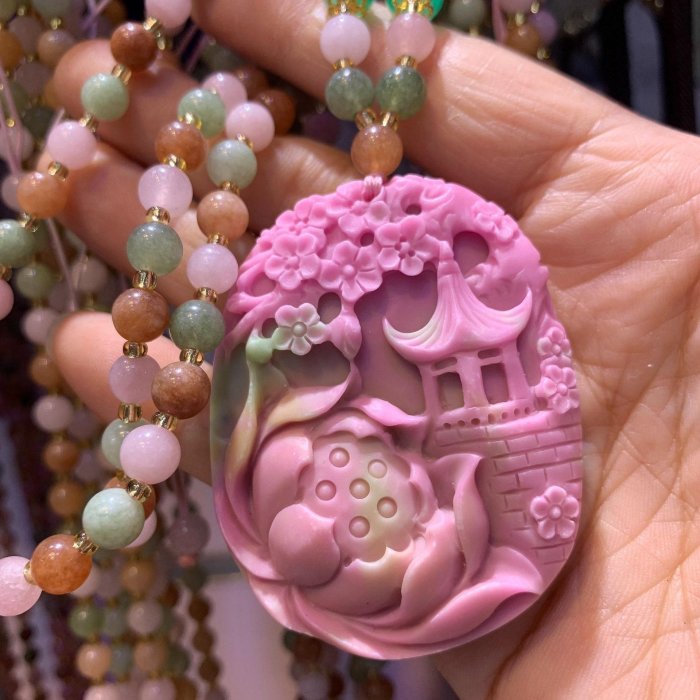 天然七彩九曲鹽源瑪瑙山水荷花吊墜雙面立體雕刻時尚蓮花毛衣鍊| Yahoo拍賣