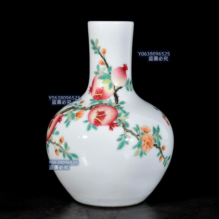 清乾隆粉彩石榴紋天球瓶；21.5x15；8570061847tyd 青花五彩琺瑯彩二手