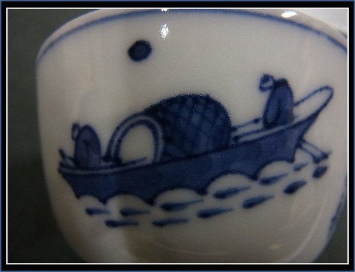 勇福堂》】日本茶道具－五代三浦竹泉造【京燒染付夜半鐘聲圖煎茶碗6客