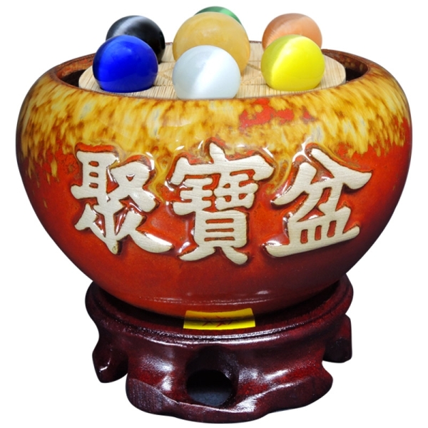 聚宝盆 吉祥開運坊】聚寶盆【七星聚寶盆小型附七星陣聚寶盆水晶石木座】開光擇
