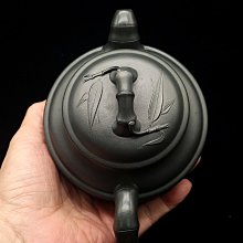 紫砂壺-H372-國家美術工藝師史慶堂-九齡君子蘭泥料-雙線竹鼓壺-約300cc