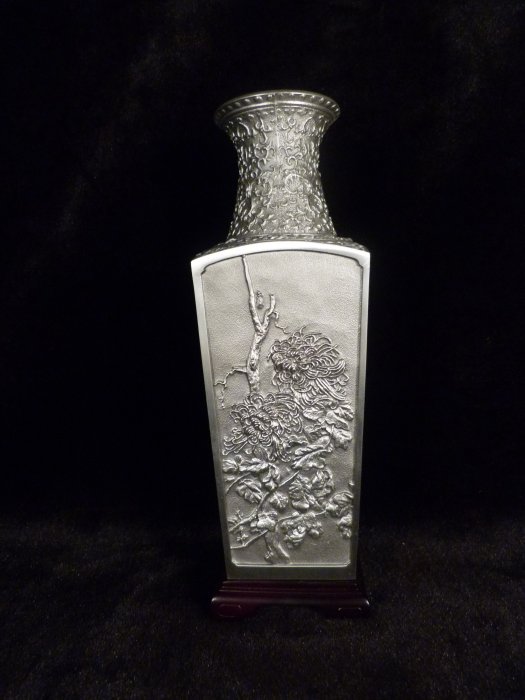 古玩軒~錫罐.早期馬來西亞錫雕皇家雪蘭莪錫花瓶.梅蘭竹菊錫製花瓶