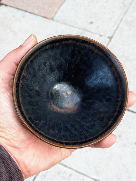 南宋時代　黑釉天目茶碗 二個 福清窯茶盞 唐物　古賞物　時代物(B-36) 川美堂@@~~~真品南宋時期福建閩侯窯束口形黑釉茶盞宋代建盞(全口