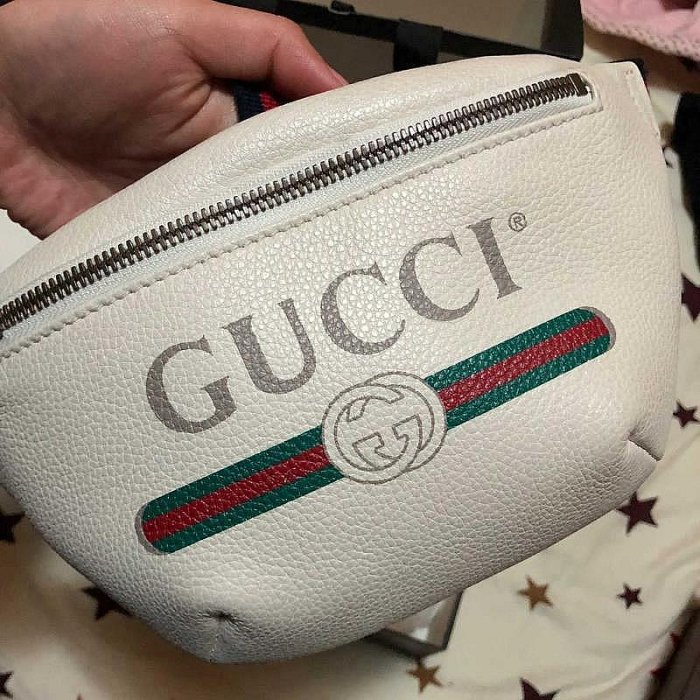 二手奢品站GUCCI Print BELT BAG 小款 白色 復古 腰包 95cm