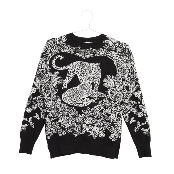 HERMES 愛馬仕 Jungle Love 長袖針織衫 36 黑色 喀什米爾羊絨 絲綢 【二手名牌BRAND OFF】