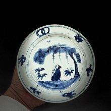 明代天啟時期精細青花故事盤，仕人吹簫圖韻味十足，釉面溫潤沉穩，口徑