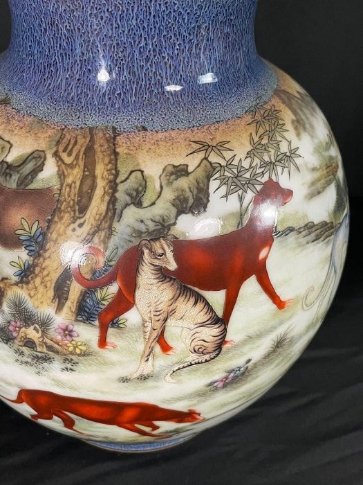 故宮】郎世寧風白磁犬図瓶大清雍正年製南京博物院保管委員會中國古玩