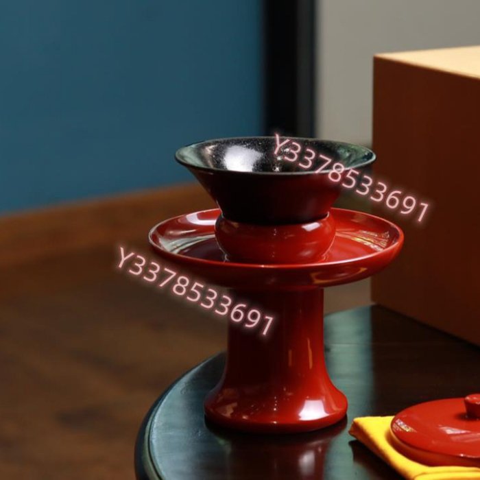 日本老漆器天目臺盞托茶道具茶托杯臺木胎大漆朱漆輪島涂日本中古品木胎