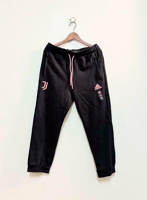 adidas 黑色彈性腰圍粉色刺繡logo抽繩綁帶設計運動休閒長褲 / XL / Y288