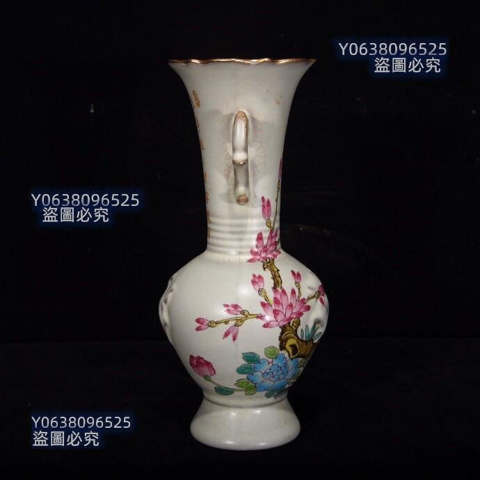 汝瓷崇寧五年清涼寺御製花卉題詩紋雙耳瓶18×10，5001089 青花琺瑯彩