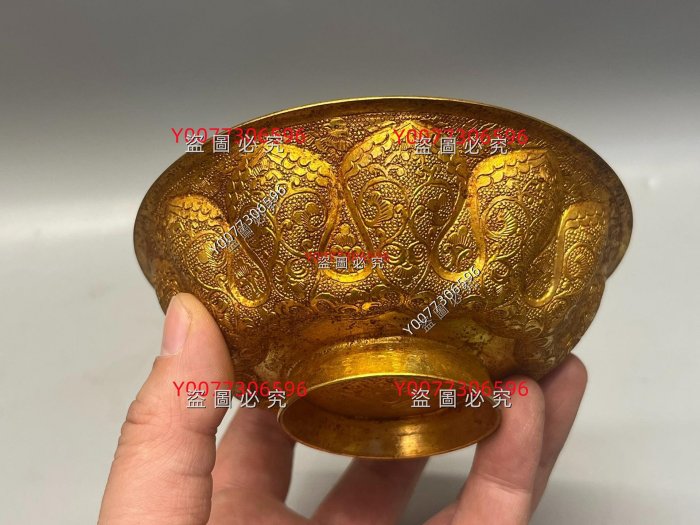 唐代花鳥紋鴛鴦蓮瓣金碗手工純銅打造通體鎏金精美收藏品擺件舊藏古玩老