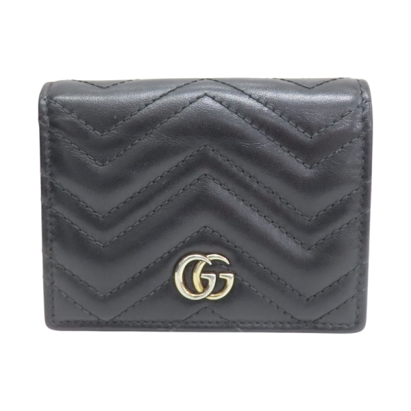 GUCCI 古馳 黑色 GG Marmont 牛皮 Double G Mini 扣式短夾 466492 【二手名牌BRAND OFF】