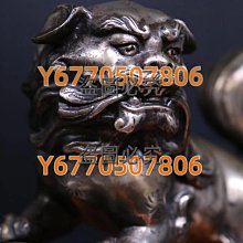日本古美術作品鑄銅制《牡丹花球獅子置物唐獅置物》 日本古董銅獅子
