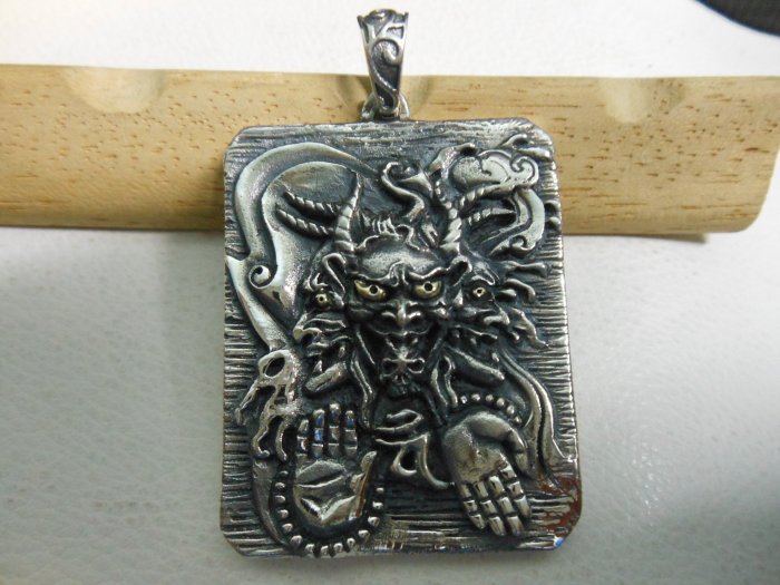 絕)925純銀墜子~厚實重量款純銀阿修羅-三面夜叉-三面般若-梵文-特殊銀