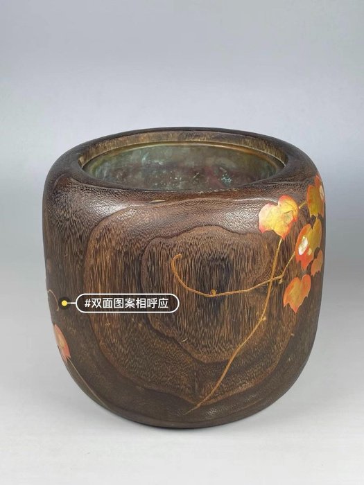 嚴選日本桐木金蒔繪火缽，天然肌理雙面高肉螺鈿，純銅內膽，適合野營與