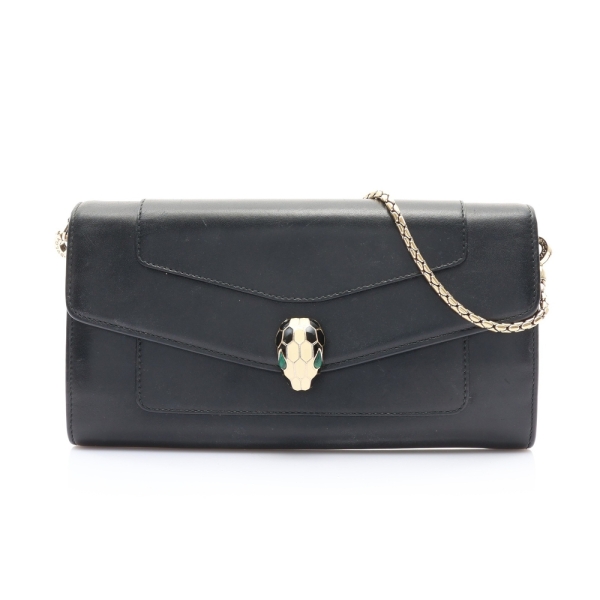 BVLGARI 寶格麗 Serpenti Forever 鍊條錢包 手拿包 黑色牛皮 280467 【二手名牌BRAND OFF】