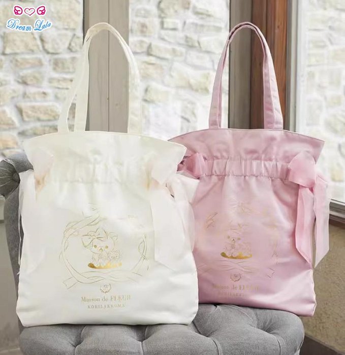 夢幻拉拉♥【預購】Maison de FLEUR 日單 懶懶熊 輕鬆熊 蝴蝶結手提袋 毛絨手提包 化妝包G00009