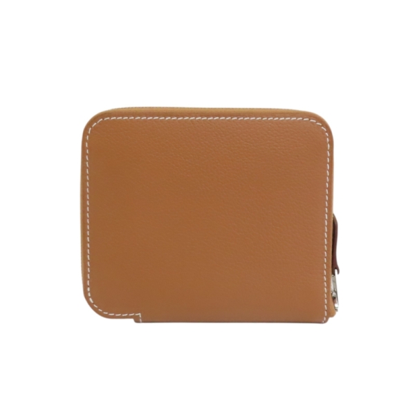金棕色 Evercolor 牛皮 Silk in Compact 拉鍊短夾 B刻 銀扣【HERMES 愛馬仕】 【二手名牌BRAND OFF】