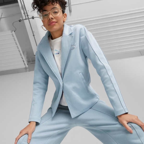 PUMA 外套 流行系列T7 西裝式 棉質 水藍色 女 67164579