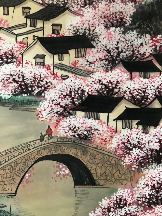PA36【宋文治】山水，四尺扇面精裱純手繪中堂畫，裝裱尺寸232*89cm左右