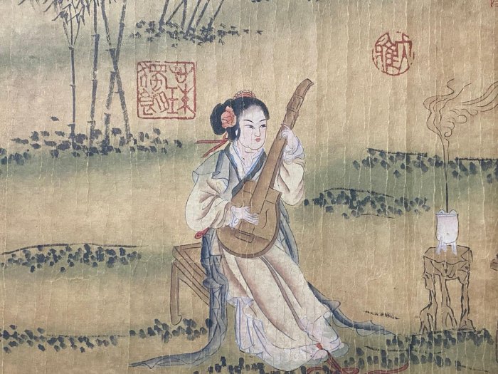 手描き 仇英 仕女図 巻物画 宣紙長巻 横幅作品 仕女圖 手描き 仇英