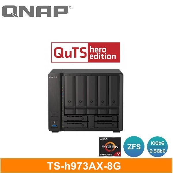 QNAP 威聯通TS-h973AX-8G 9-Bay 混合式QuTS hero NAS 網路儲存伺服器