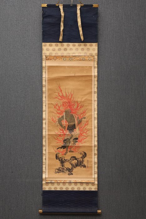 9/16結標鍍金軸頭古畫藤原保重手繪不動明王原供箱PDI0016 -軸畫茶掛