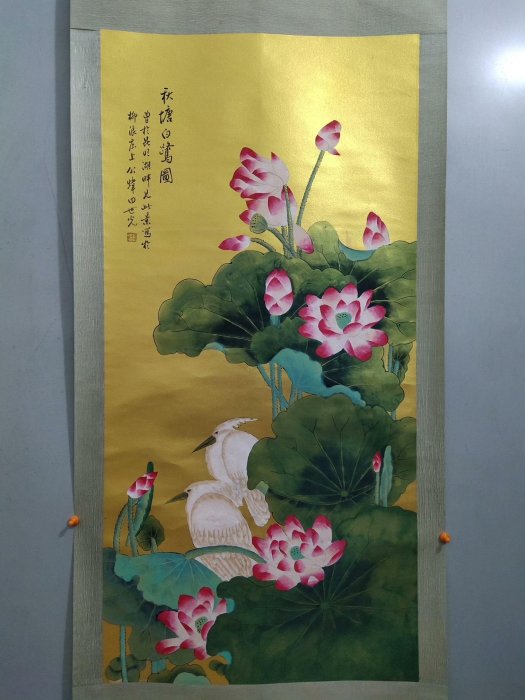 原装表・大判 花鳥画　紅銘款　絹本掛軸　120×56cm 嚴選田世光款大四尺花鳥精品手繪中堂卷軸，實拍展示客廳掛畫RSF0101