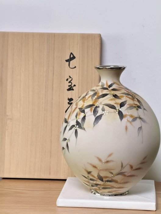 田村幸夫昭和時期七寶花瓶銅胎無線七寶藝術品口徑6.2cm 高度25cm 胴徑