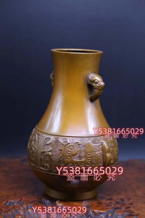 可議價！日本高岡銅器，金工師八島望舟作《鑄銅制，雙獸耳仿古銅器雕像