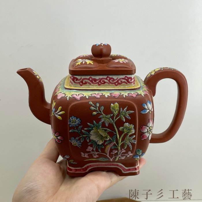 陳子彡】A48 [ 陳光明加彩立體開窗壺清代開窗壺加彩壺單孔約650cc